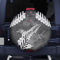 New Zealand Weka Personalised Spare Tire Cover Aotearoa Hen Silver Fern Maori Pattern LT22 No hole Black - Polynesian Pride