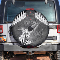 New Zealand Weka Personalised Spare Tire Cover Aotearoa Hen Silver Fern Maori Pattern LT22 Black - Polynesian Pride