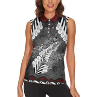 New Zealand Weka Personalised Women Sleeveless Polo Shirt Aotearoa Hen Silver Fern Maori Pattern