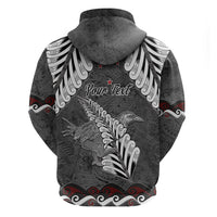 New Zealand Weka Personalised Zip Hoodie Aotearoa Hen Silver Fern Maori Pattern LT22 - Polynesian Pride