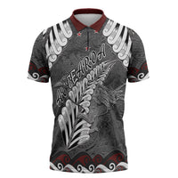 New Zealand Weka Personalised Zipper Polo Shirt Aotearoa Hen Silver Fern Maori Pattern LT22 Black - Polynesian Pride