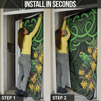 New Zealand Parakeet Bird Door Cover Maori Kakariki Kowhai Maori Pattern
