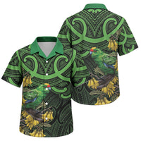 New Zealand Parakeet Bird Family Matching Off Shoulder Short Dress and Hawaiian Shirt Maori Kakariki Kowhai Maori Pattern LT22 Son's Shirt Green - Polynesian Pride