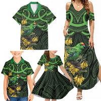 New Zealand Parakeet Bird Family Matching Summer Maxi Dress and Hawaiian Shirt Maori Kakariki Kowhai Maori Pattern LT22 - Polynesian Pride