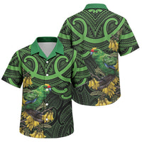 New Zealand Parakeet Bird Family Matching Summer Maxi Dress and Hawaiian Shirt Maori Kakariki Kowhai Maori Pattern LT22 Son's Shirt Green - Polynesian Pride