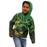 New Zealand Parakeet Bird Kid Hoodie Maori Kakariki Kowhai Maori Pattern