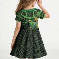New Zealand Parakeet Bird Kid Short Sleeve Dress Maori Kakariki Kowhai Maori Pattern LT22 - Polynesian Pride