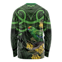 New Zealand Parakeet Bird Long Sleeve Shirt Maori Kakariki Kowhai Maori Pattern