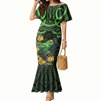New Zealand Parakeet Bird Mermaid Dress Maori Kakariki Kowhai Maori Pattern LT22 Women Green - Polynesian Pride
