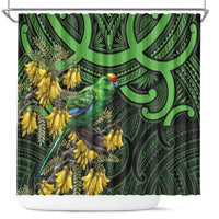 New Zealand Parakeet Bird Shower Curtain Maori Kakariki Kowhai Maori Pattern