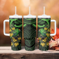 New Zealand Parakeet Bird Tumbler With Handle Maori Kakariki Kowhai Maori Pattern