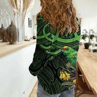 New Zealand Parakeet Bird Women Casual Shirt Maori Kakariki Kowhai Maori Pattern
