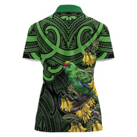 New Zealand Parakeet Bird Women Polo Shirt Maori Kakariki Kowhai Maori Pattern