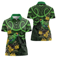 New Zealand Parakeet Bird Women Polo Shirt Maori Kakariki Kowhai Maori Pattern