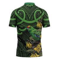 New Zealand Parakeet Bird Zipper Polo Shirt Maori Kakariki Kowhai Maori Pattern LT22 - Polynesian Pride