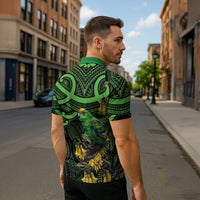 New Zealand Parakeet Bird Zipper Polo Shirt Maori Kakariki Kowhai Maori Pattern LT22 - Polynesian Pride