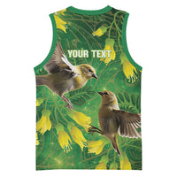 Bellbird New Zealand Personalised Basketball Jersey Kowhai Flower Maori Pattern LT22 - Polynesian Pride