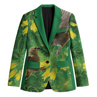 Bellbird New Zealand Personalised Blazer Kowhai Flower Maori Pattern LT22 Unisex Green - Polynesian Pride