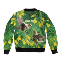 Bellbird New Zealand Personalised Bomber Jacket Kowhai Flower Maori Pattern LT22 - Polynesian Pride
