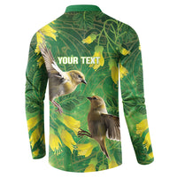 Bellbird New Zealand Personalised Button Sweatshirt Kowhai Flower Maori Pattern LT22 - Polynesian Pride