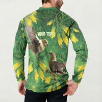 Bellbird New Zealand Personalised Button Sweatshirt Kowhai Flower Maori Pattern LT22 - Polynesian Pride