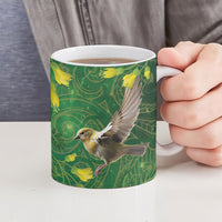 Bellbird New Zealand Personalised Ceramic Mug Kowhai Flower Maori Pattern LT22 - Polynesian Pride