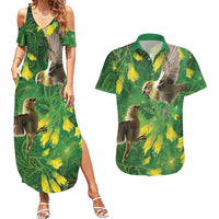 Bellbird New Zealand Personalised Couples Matching Summer Maxi Dress and Hawaiian Shirt Kowhai Flower Maori Pattern
