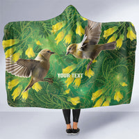 Bellbird New Zealand Personalised Hooded Blanket Kowhai Flower Maori Pattern LT22 One Size Green - Polynesian Pride
