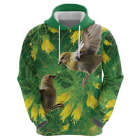 Bellbird New Zealand Personalised Hoodie Kowhai Flower Maori Pattern LT22 - Polynesian Pride