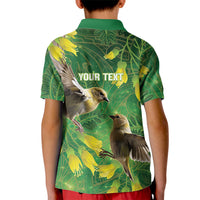 Bellbird New Zealand Personalised Kid Polo Shirt Kowhai Flower Maori Pattern LT22 - Polynesian Pride