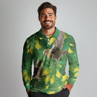 Bellbird New Zealand Personalised Long Sleeve Polo Shirt Kowhai Flower Maori Pattern