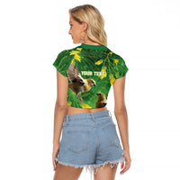 Bellbird New Zealand Personalised Raglan Cropped T Shirt Kowhai Flower Maori Pattern LT22 - Polynesian Pride