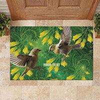 Bellbird New Zealand Personalised Rubber Doormat Kowhai Flower Maori Pattern LT22 Green - Polynesian Pride