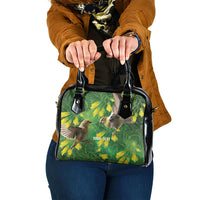 Bellbird New Zealand Personalised Shoulder Handbag Kowhai Flower Maori Pattern LT22 One Size Green - Polynesian Pride