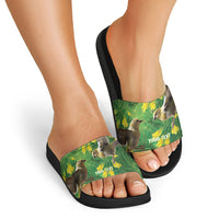 Bellbird New Zealand Personalised Slide Sandals Kowhai Flower Maori Pattern LT22 - Polynesian Pride