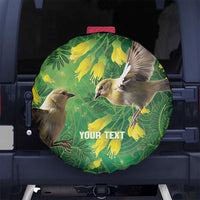 Bellbird New Zealand Personalised Spare Tire Cover Kowhai Flower Maori Pattern LT22 No hole Green - Polynesian Pride