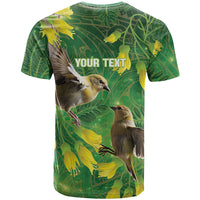 Bellbird New Zealand Personalised T Shirt Kowhai Flower Maori Pattern LT22 - Polynesian Pride