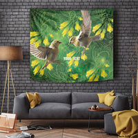 Bellbird New Zealand Personalised Tapestry Kowhai Flower Maori Pattern LT22 Green - Polynesian Pride
