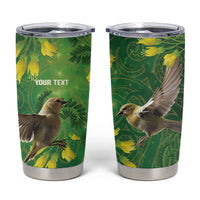 Bellbird New Zealand Personalised Tumbler Cup Kowhai Flower Maori Pattern LT22 Green - Polynesian Pride