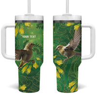 Bellbird New Zealand Personalised Tumbler With Handle Kowhai Flower Maori Pattern LT22 One Size: 40 oz Green - Polynesian Pride