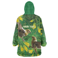 Bellbird New Zealand Personalised Wearable Blanket Hoodie Kowhai Flower Maori Pattern LT22 - Polynesian Pride