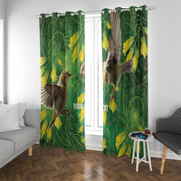 Bellbird New Zealand Personalised Window Curtain Kowhai Flower Maori Pattern LT22 With Grommets Green - Polynesian Pride