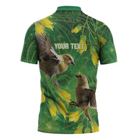 Bellbird New Zealand Personalised Zipper Polo Shirt Kowhai Flower Maori Pattern LT22 - Polynesian Pride