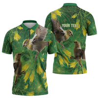 Bellbird New Zealand Personalised Zipper Polo Shirt Kowhai Flower Maori Pattern LT22 - Polynesian Pride