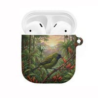Bellbird New Zealand Personalised AirPods Case Korimako Harakeke Flower Native Forest LT22 Green - Polynesian Pride