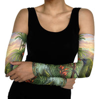 Bellbird New Zealand Personalised Arm Sleeves Korimako Harakeke Flower Native Forest LT22 - Polynesian Pride