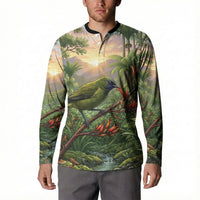 Bellbird New Zealand Personalised Button Sweatshirt Korimako Harakeke Flower Native Forest LT22 - Polynesian Pride
