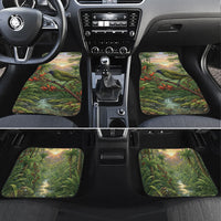 Bellbird New Zealand Personalised Car Mats Korimako Harakeke Flower Native Forest LT22 Set 4pcs Green - Polynesian Pride
