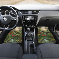 Bellbird New Zealand Personalised Car Mats Korimako Harakeke Flower Native Forest LT22 Set 2pcs - Front Green - Polynesian Pride