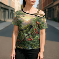 Bellbird New Zealand Personalised Cross Shoulder Shirt Korimako Harakeke Flower Native Forest LT22 - Polynesian Pride
